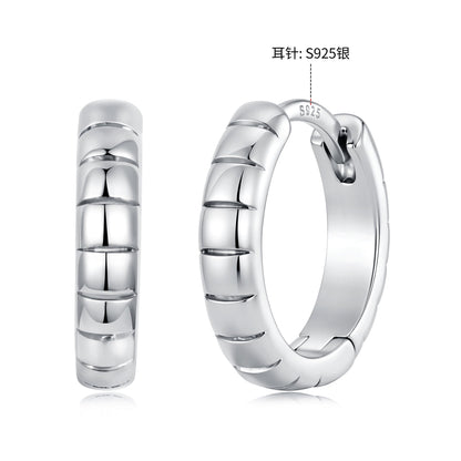 925 Silver White Gold Plated 1.4 x 0.3 cm Hoop Earrings for Women