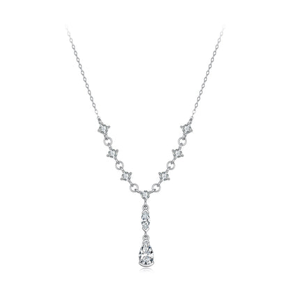 925 Sterling Silver White Gold Plated 1 Carat Moissanite 40+5cm Pavé CZ Necklace for Women