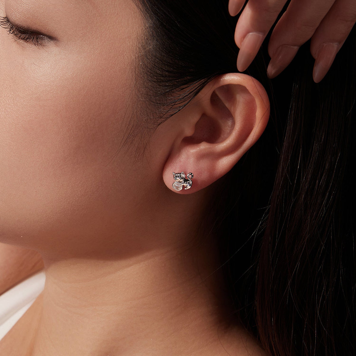 Sterling Silver White Gold Plated CZ Pavé and Enamel Earrings