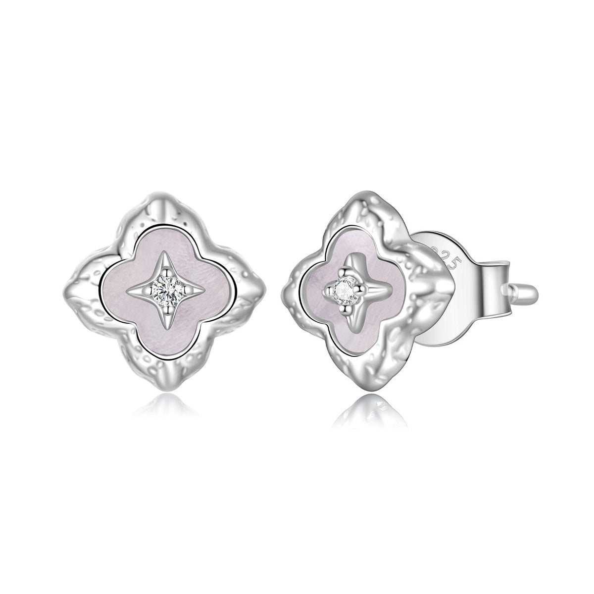 Sterling Silver Moissanite Nacre Stud Earrings