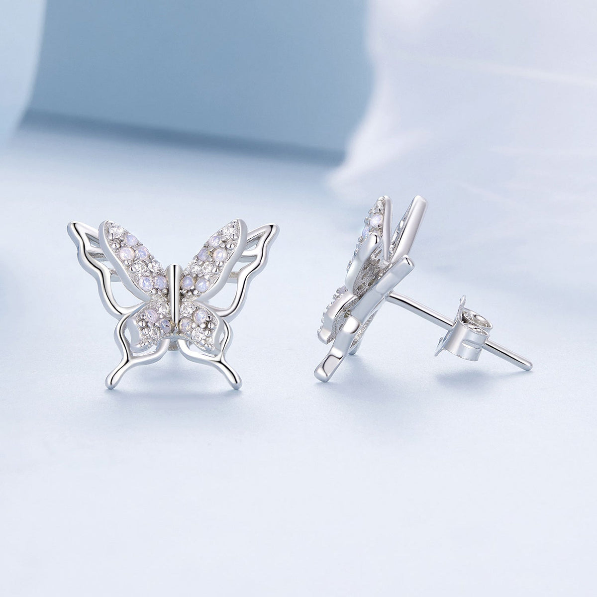 Sterling Silver Opal Nanometer Stone Pavé CZ Earrings