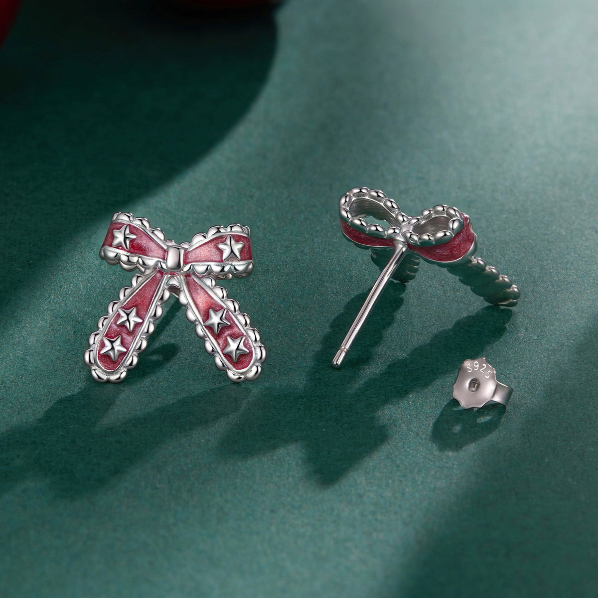Sterling Silver White Gold Plated Enamel Earrings