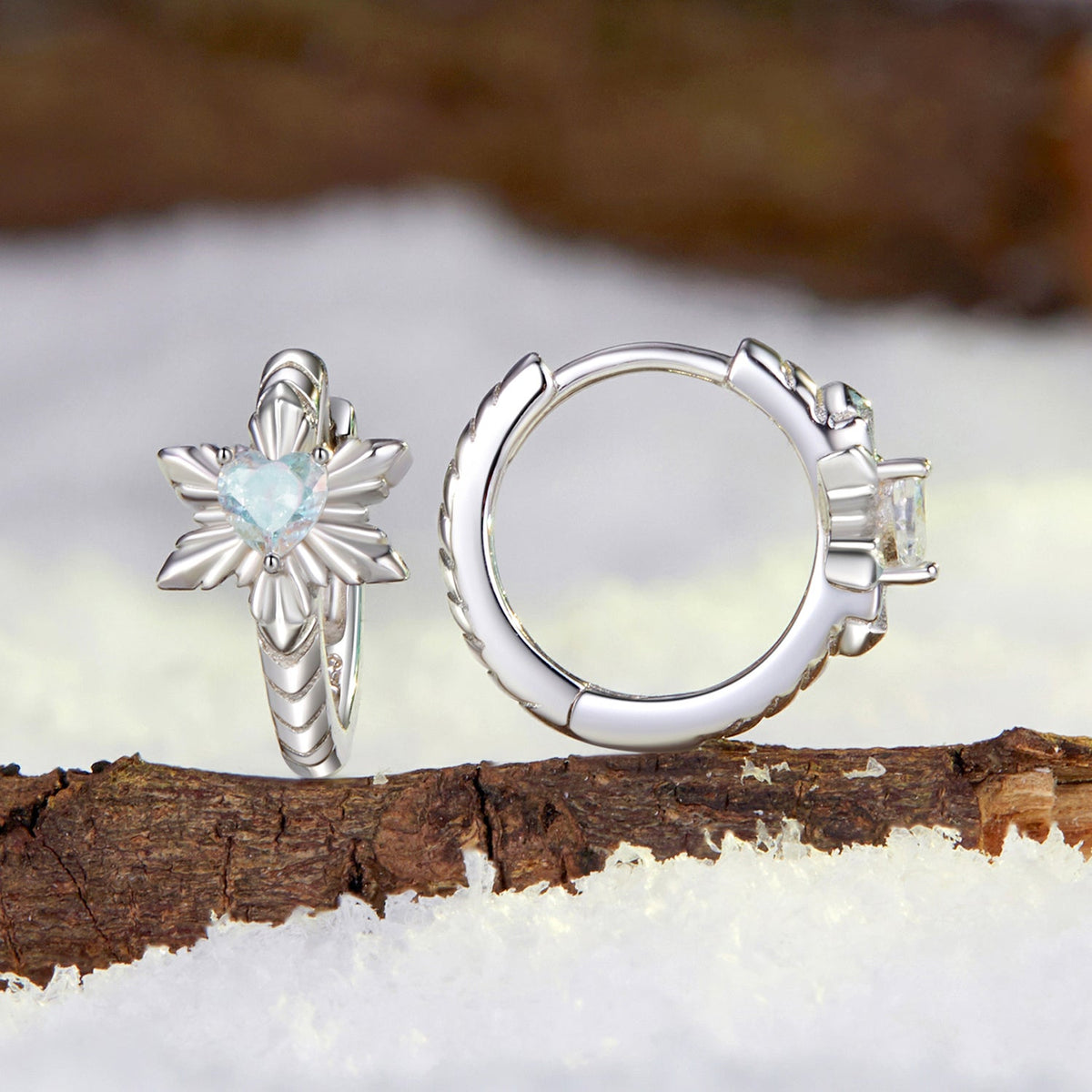 Sterling Silver White Gold Plated Transparent Glass Earrings