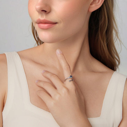 Sterling Silver Heart Design Ring with Transparent Glass