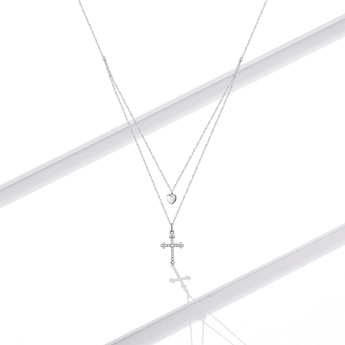 Sterling Silver Platinum Plated Cubic Zirconia Adjustable Necklace