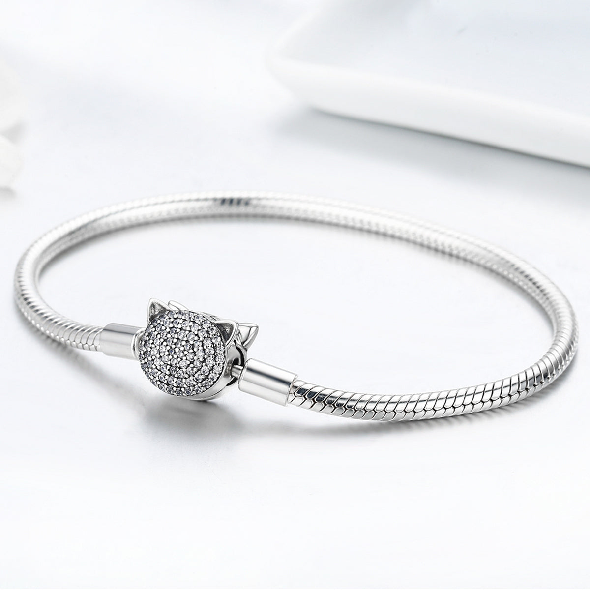 Sterling Silver Cat Head Charm Bracelet