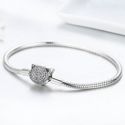 Sterling Silver Cat Head Charm Bracelet