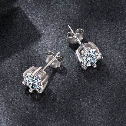 Sterling Silver White Gold Plated Moissanite Stud Earrings
