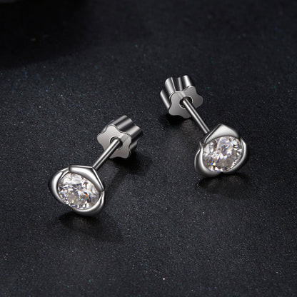 White Gold Plated Sterling Silver Moissanite Stud Earrings