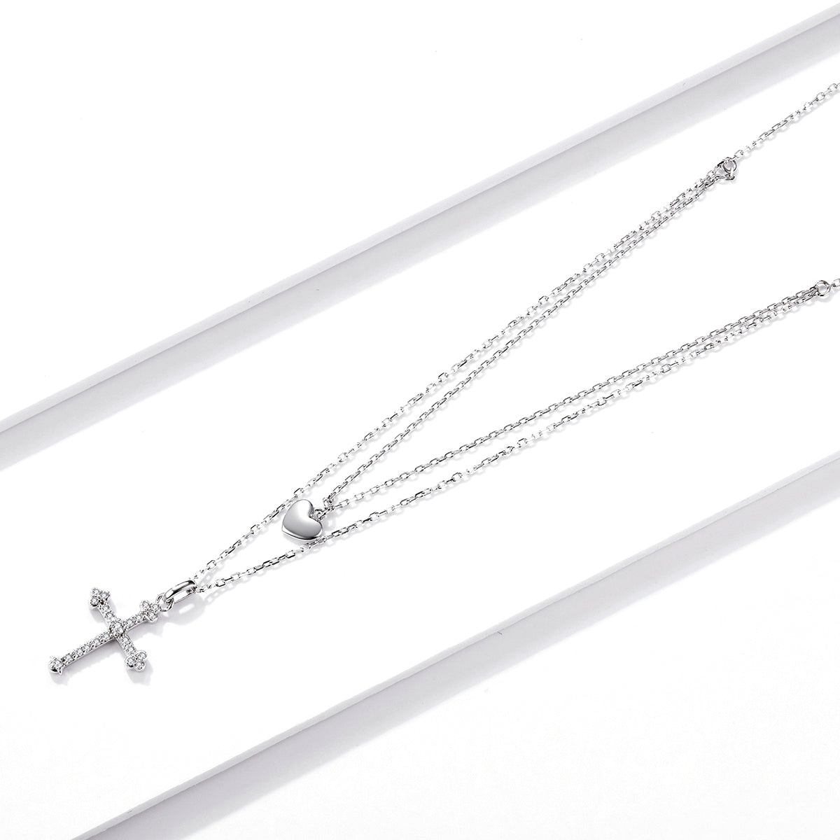 Sterling Silver Platinum Plated Cubic Zirconia Adjustable Necklace