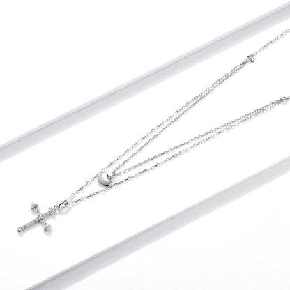Sterling Silver Platinum Plated Cubic Zirconia Adjustable Necklace