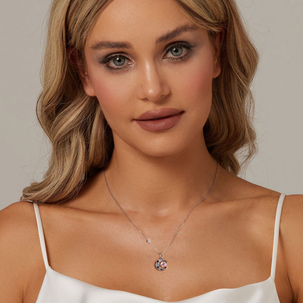 Sterling Silver Pavé CZ & Transparent Glass Pendant Necklace