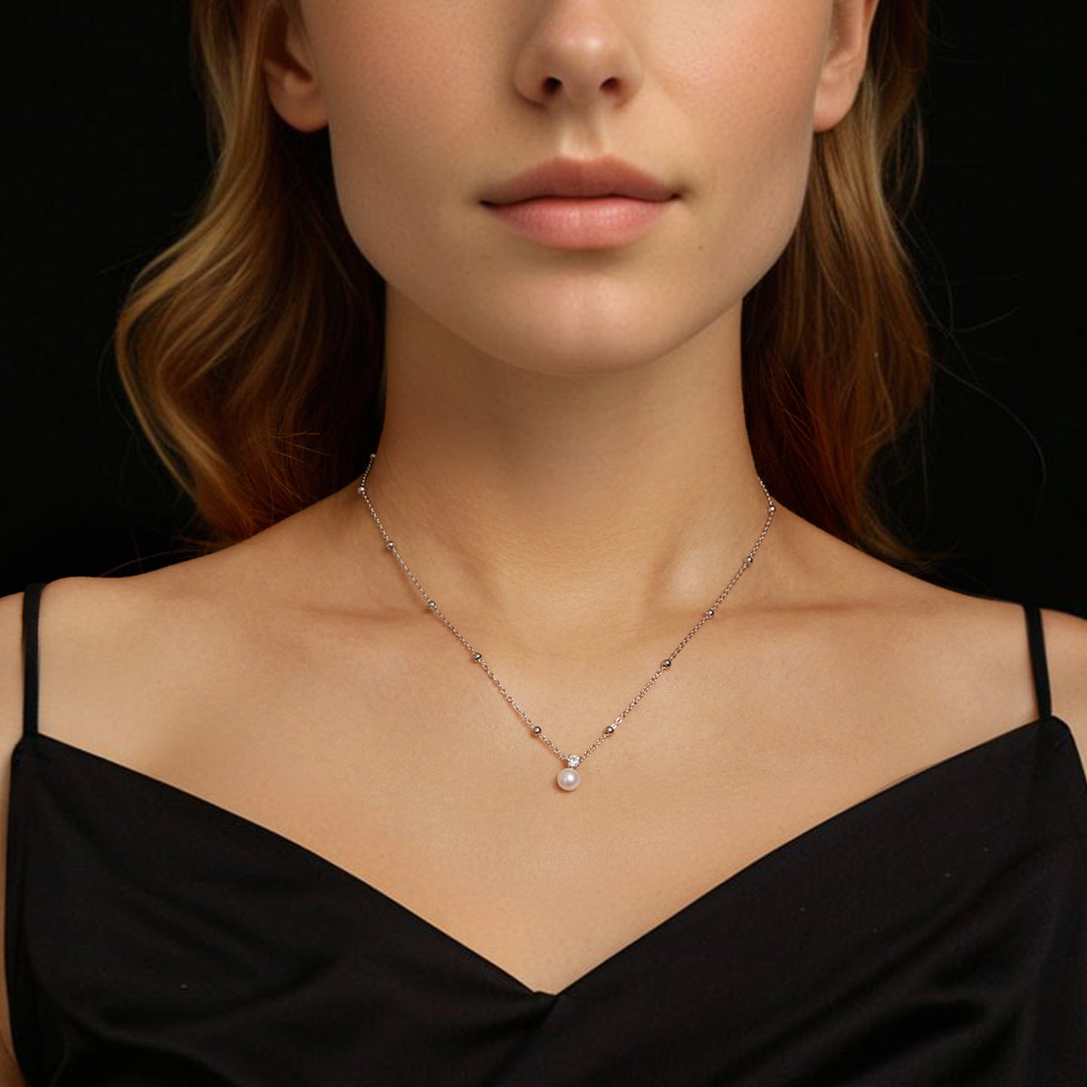 Sterling Silver Moissanite and Freshwater Pearl Necklace