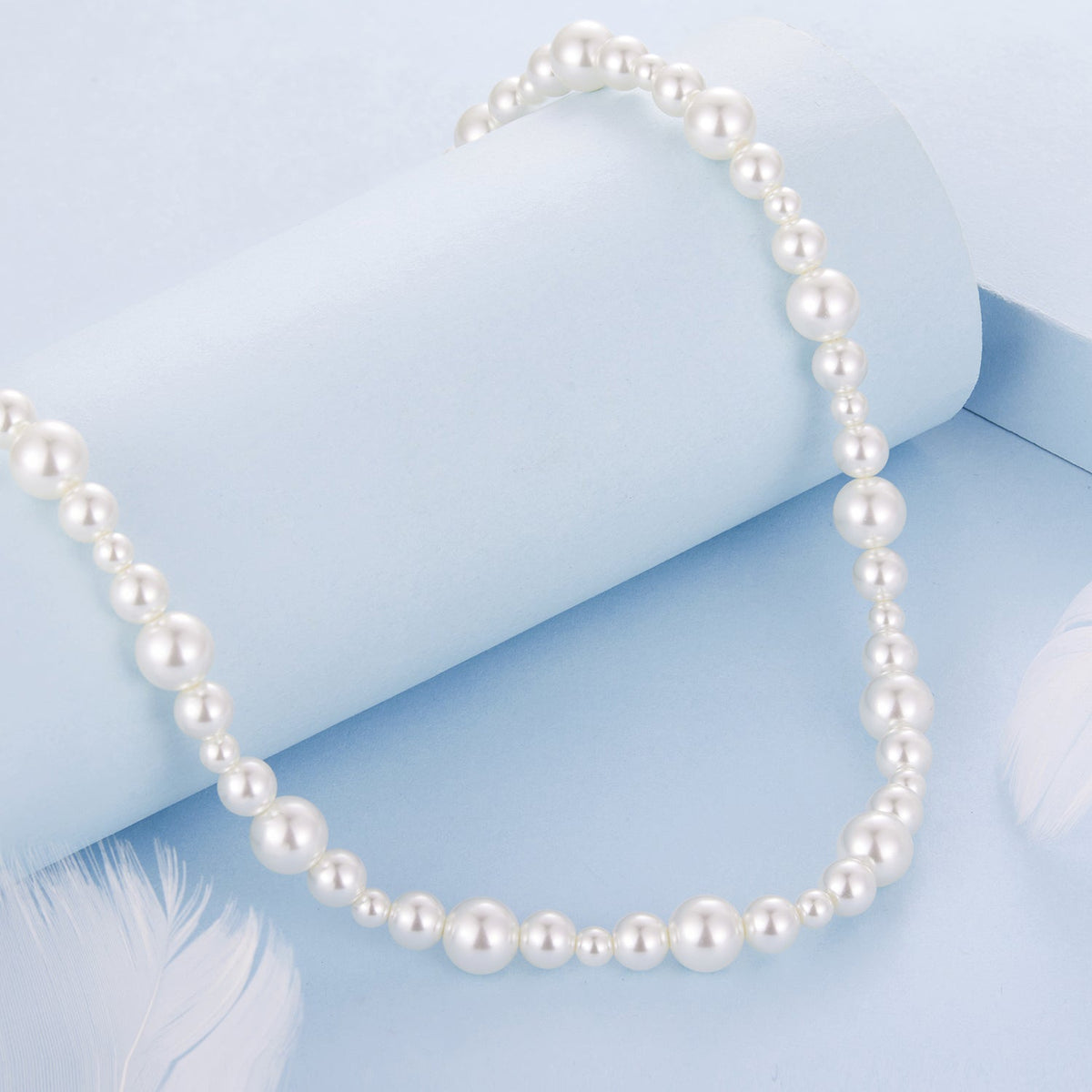 Sterling Silver White Gold Plated Synthetic Pearl Necklace