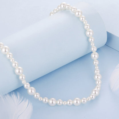 Sterling Silver White Gold Plated Synthetic Pearl Necklace