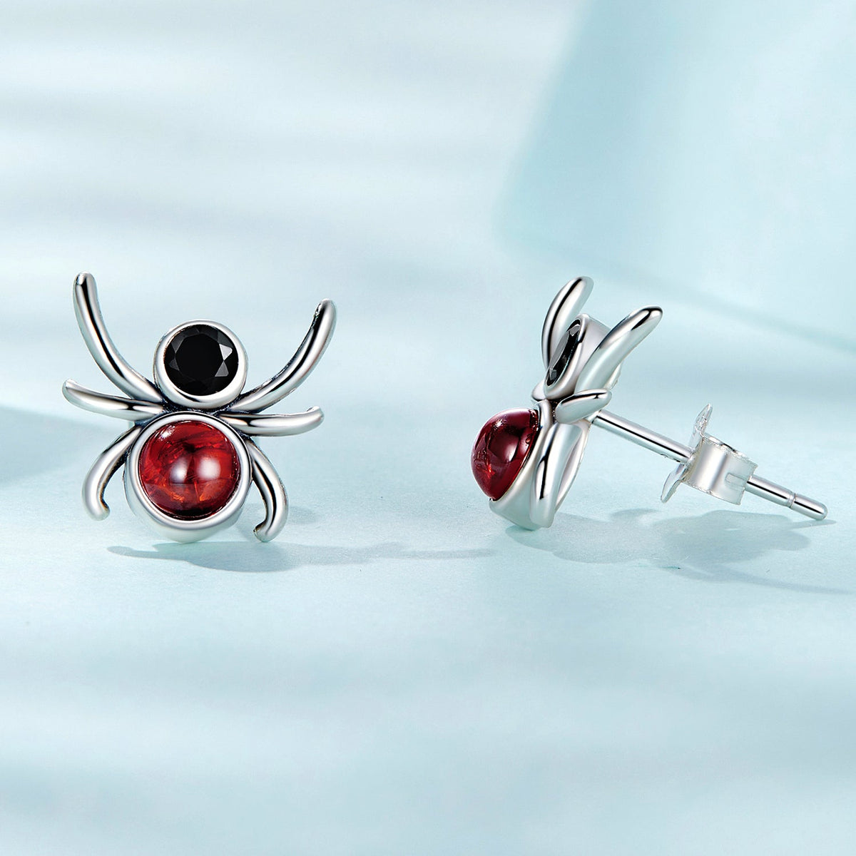 Sterling Silver Pavé Cubic Zirconia and Glass Stud Earrings
