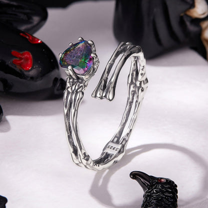 Sterling Silver Heart Design Ring with Transparent Glass