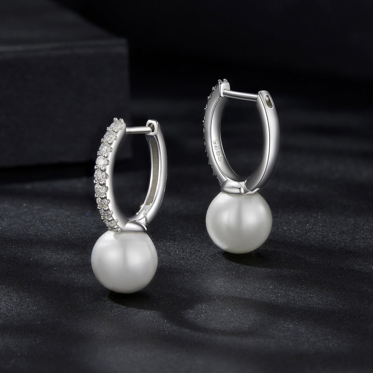 Sterling Silver Moissanite and Shell Pearl Drop Earrings