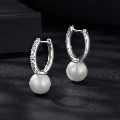 Sterling Silver Moissanite and Shell Pearl Drop Earrings