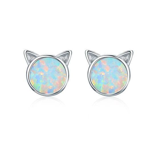 Sterling Silver Rose Gold Plated Opal Stud Earrings