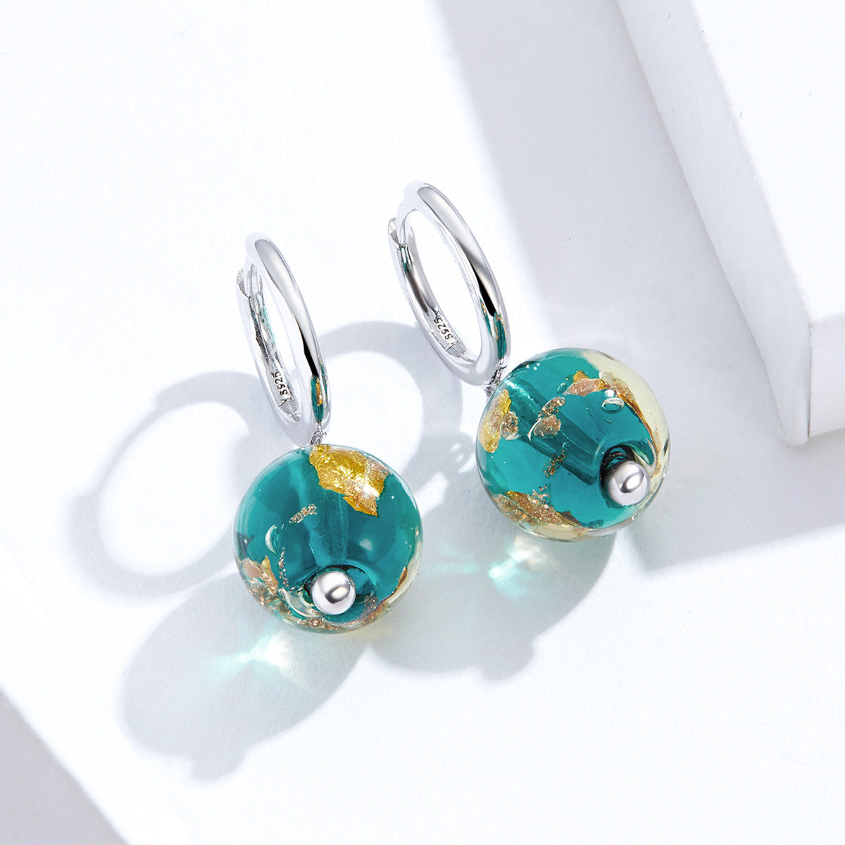 Sterling Silver Glass Bead Drop Earrings