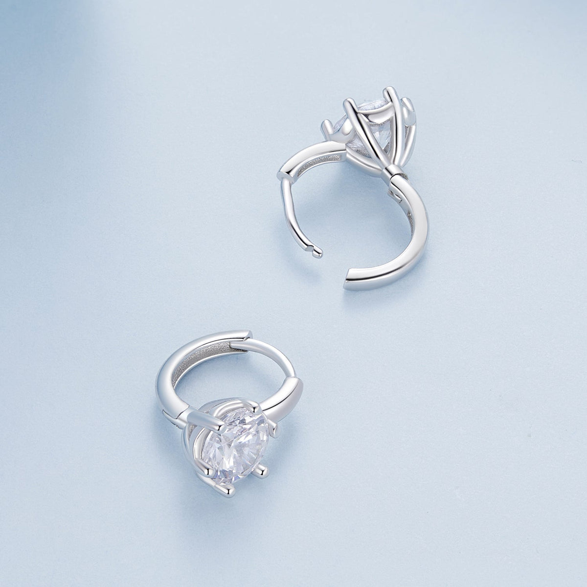 Platinum Plated Sterling Silver Cubic Zirconia Pavé Hoop Earrings