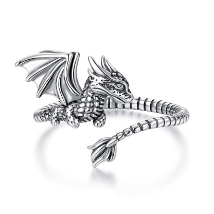 Sterling Silver Oxidized Dragon Motif Ring