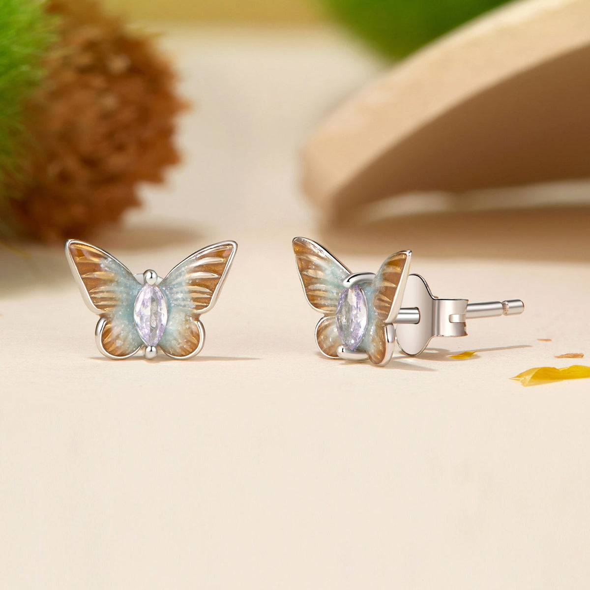 Sterling Silver Enamel and Pavé CZ Earrings