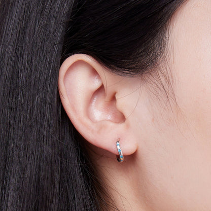 Sterling Silver Synthetic Turquoise Oxidized Hoop Earrings