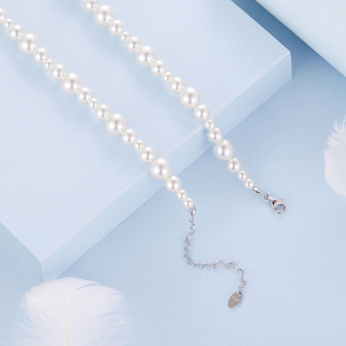 Sterling Silver White Gold Plated Synthetic Pearl Necklace