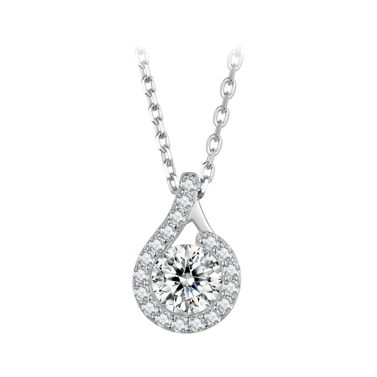 Sterling Silver Moissanite and CZ Pavé Pendant Necklace