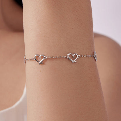 White Gold Plated Sterling Silver Heart Bracelet