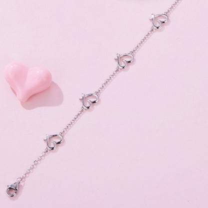 White Gold Plated Sterling Silver Heart Bracelet