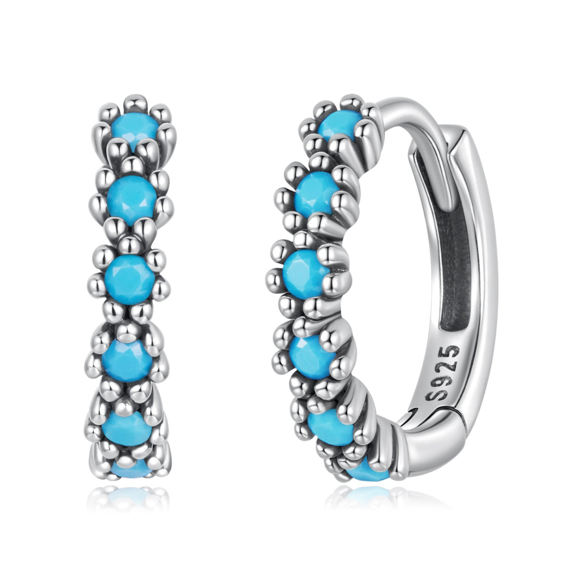 Sterling Silver Synthetic Turquoise Hoop Earrings