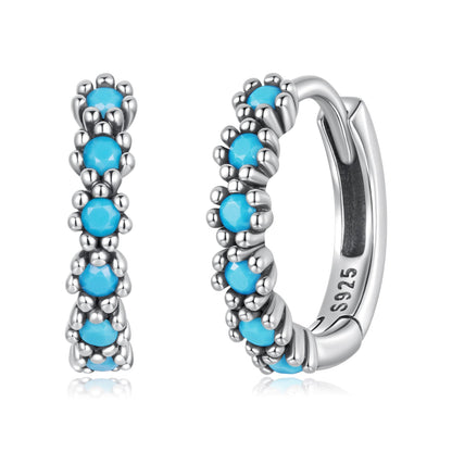 Sterling Silver Synthetic Turquoise Hoop Earrings