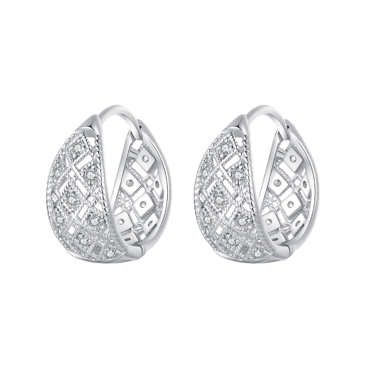 Sterling Silver White Gold Plated Pave CZ Earrings