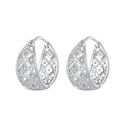 Sterling Silver White Gold Plated Pave CZ Earrings