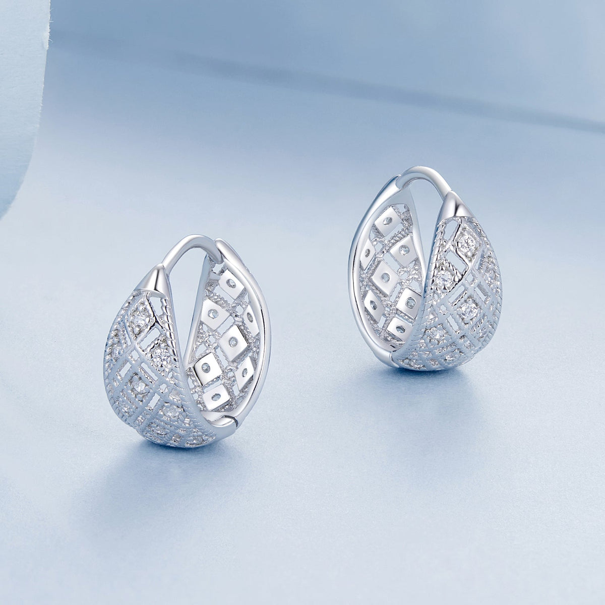 Sterling Silver White Gold Plated Pave CZ Earrings
