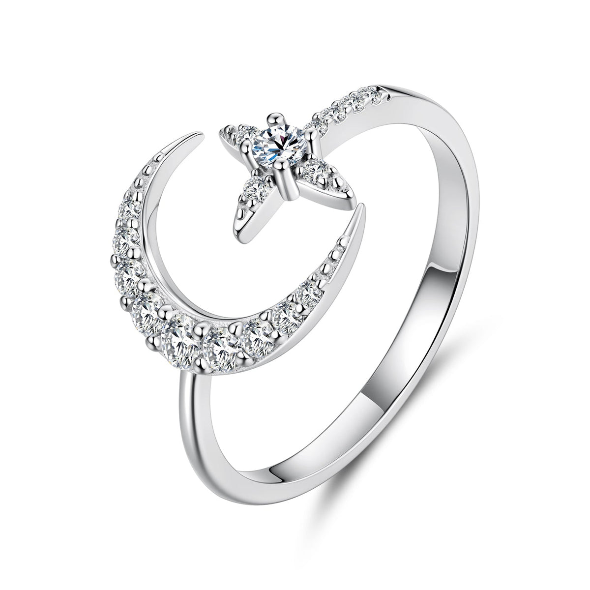 Sterling Silver Moissanite White Gold Plated Ring