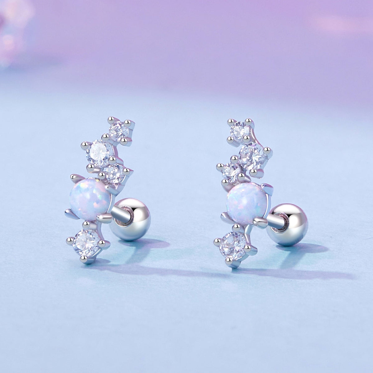 Sterling Silver Translucent Opal Pavé Drop Earrings