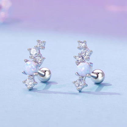 Sterling Silver Translucent Opal Pavé Drop Earrings