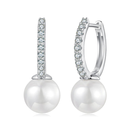Sterling Silver Moissanite and Shell Pearl Drop Earrings