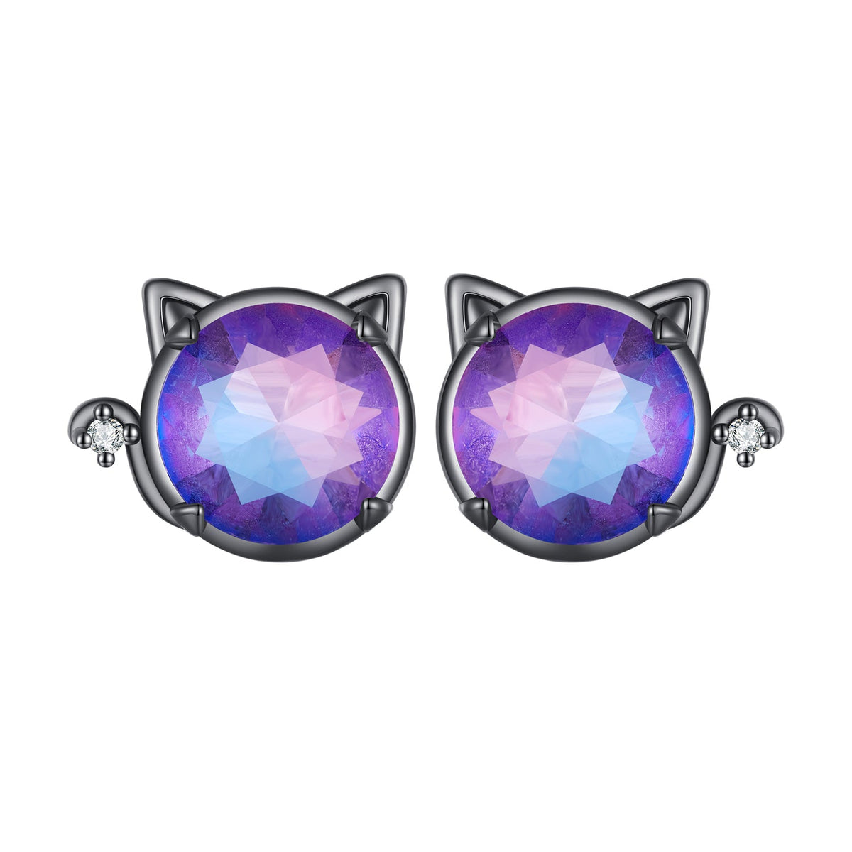 Sterling Silver Pavé CZ and Glass Black Gold Plated Earrings
