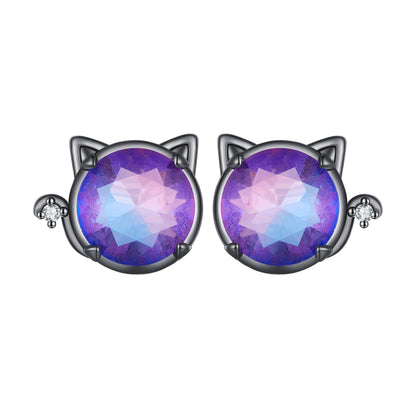 Sterling Silver Pavé CZ and Glass Black Gold Plated Earrings