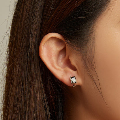 Sterling Silver Oxidized Cubic Zirconia Pavé Hoop Earrings