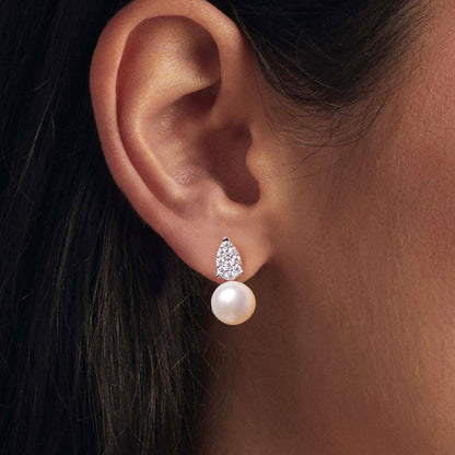 Sterling Silver Moissanite & Freshwater Pearl Earrings