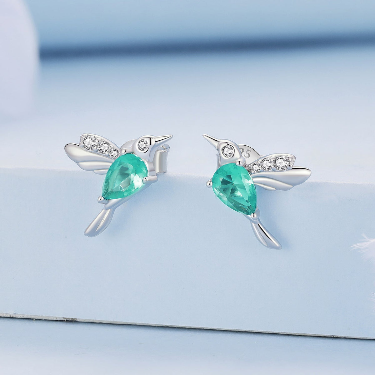Sterling Silver Transparent Glass and CZ Pavé Earrings