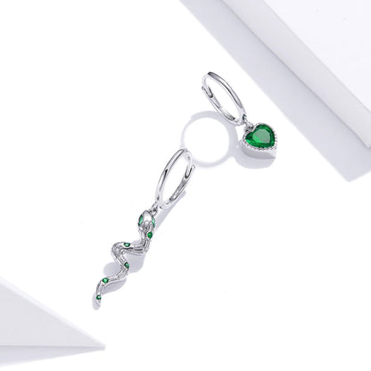 Sterling Silver Pavé CZ Snake and Love Drop Earrings