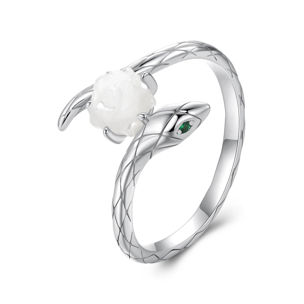 White Gold Plated Sterling Silver Cubic Zirconia & Shell Ring