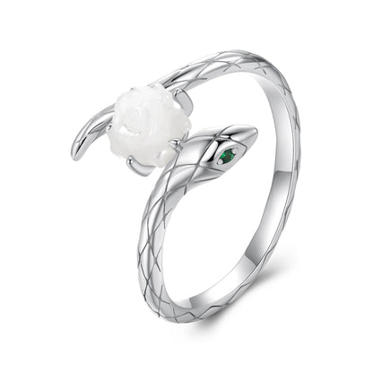 White Gold Plated Sterling Silver Cubic Zirconia & Shell Ring